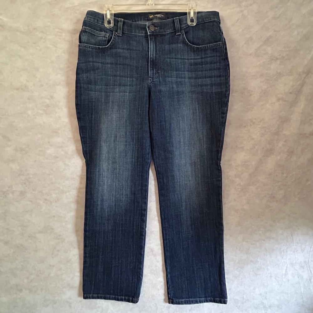 Lee Relaxed Fit Straight Leg Mid Rise Jeans Dark Wash Blue Size 14 Short